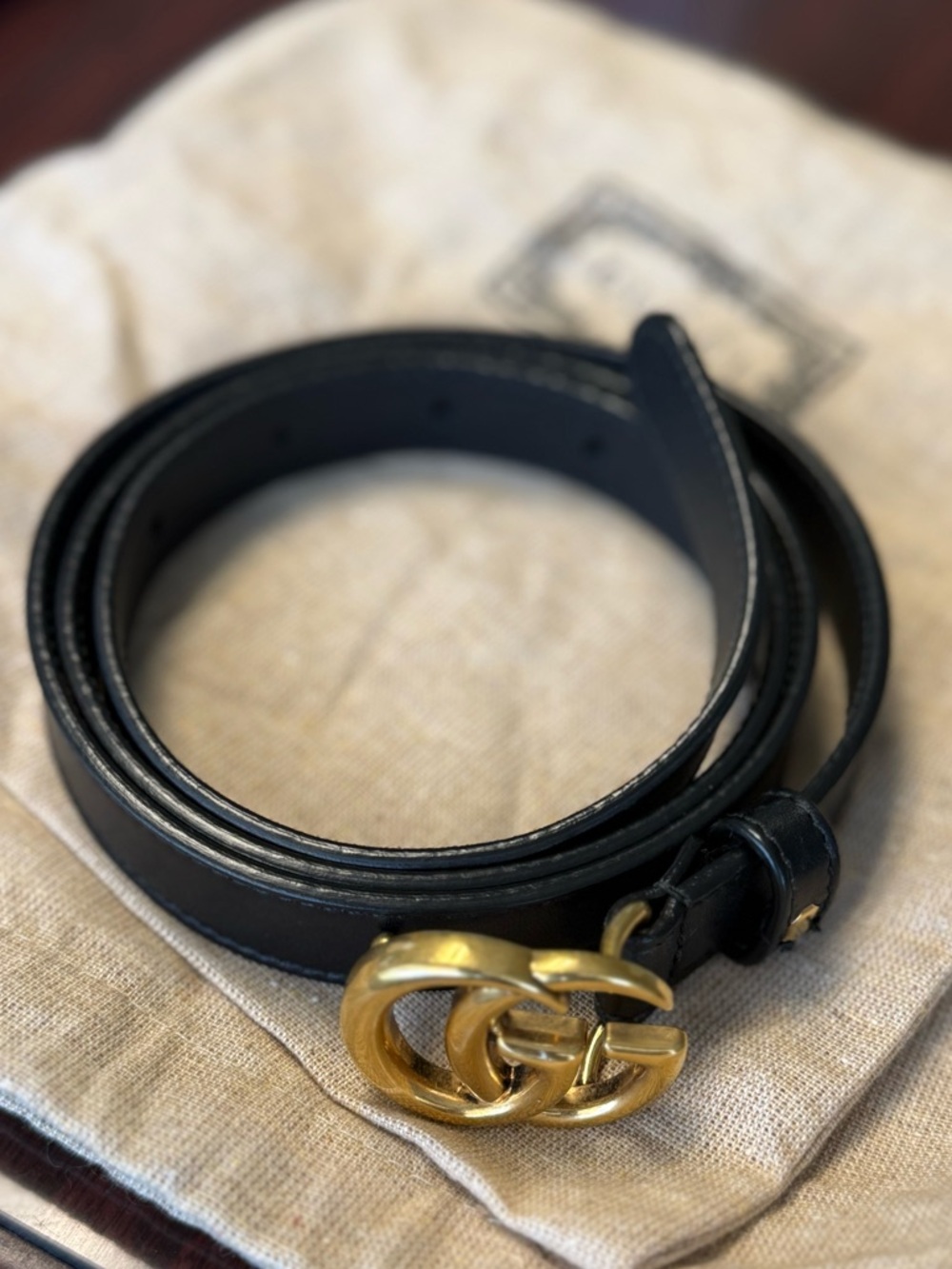 GUCCI Marmont GG Leather Belt with Double G Buckle Black Size 90 Skinny - Picture 4 of 8